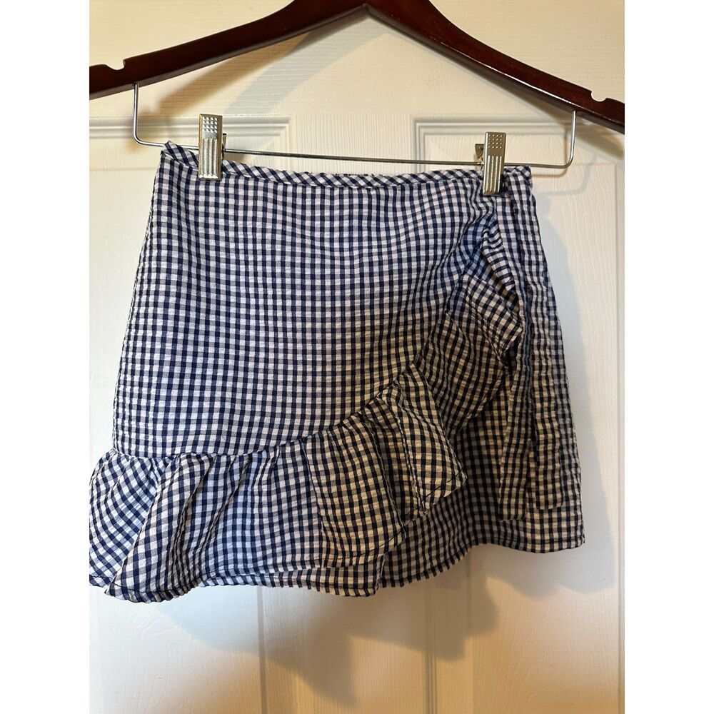 Girls’ Gingham Skirt Size 10 Blue White Ruffle Hem 100% Cotton NWOT